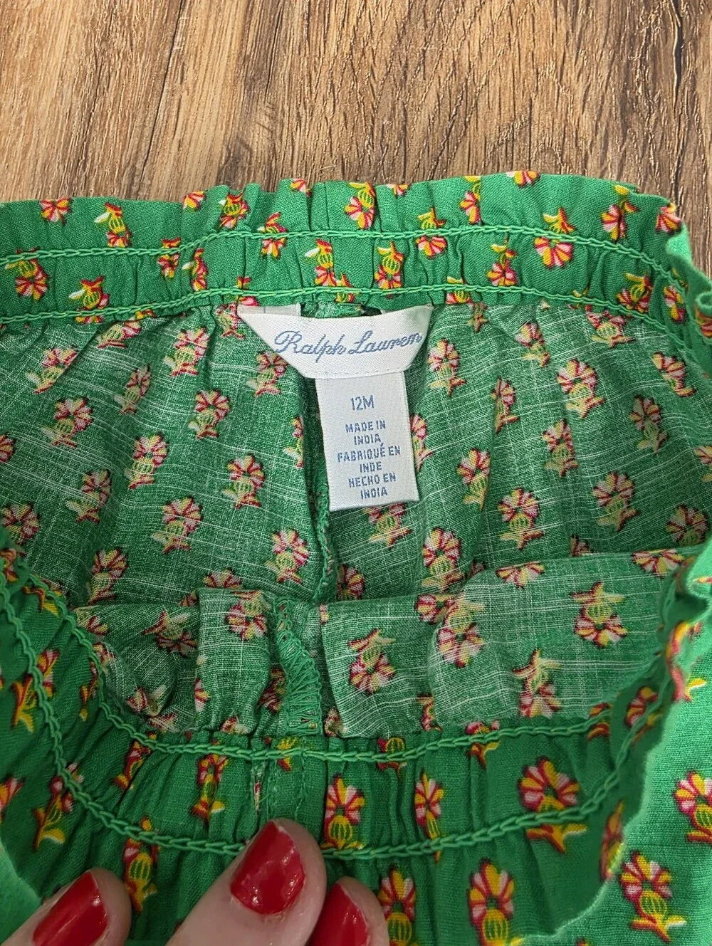 Ralph Lauren Baby Girl's Floral Smocked Cotton Top and Pant Set Size 12m